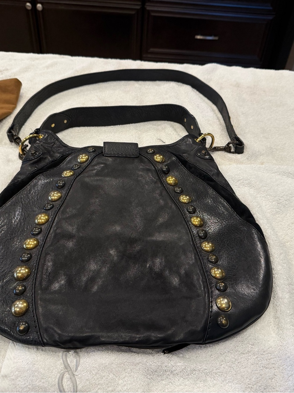 Gucci Black Fringe Large Babouska Bag with Gold Studs - Picture 7 of 11